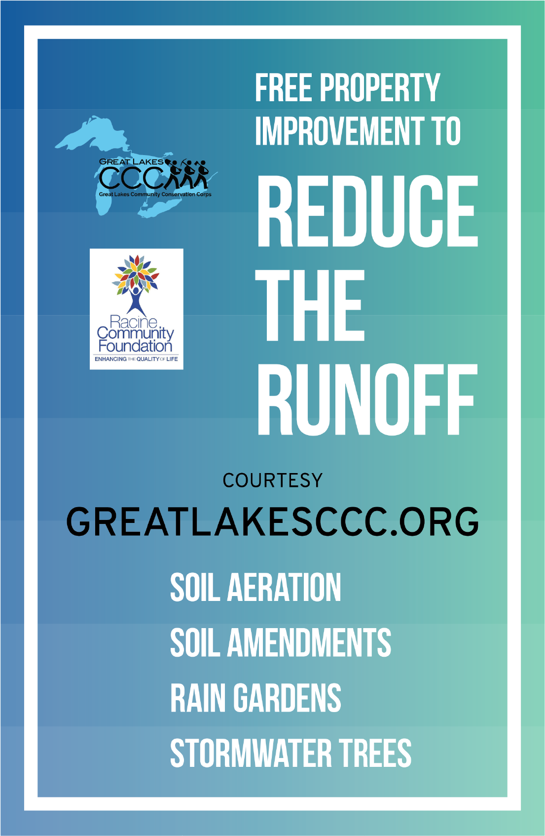 Great Lakes CCC yard sign showing participating in Reduce The Runoff program