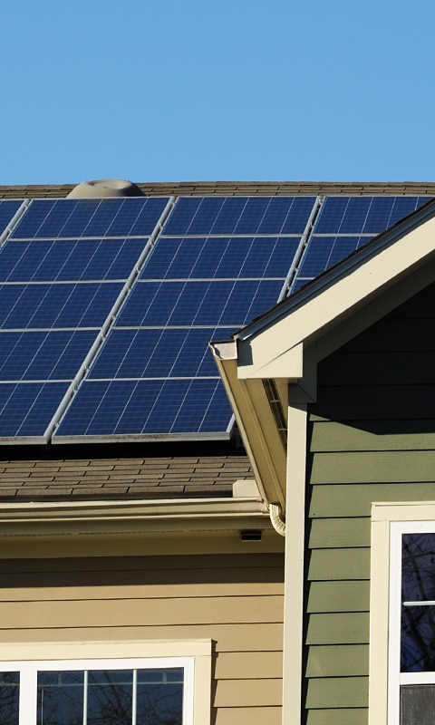 solar panel system on residential roof top.